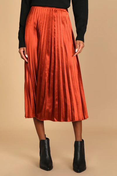 Bonnie | Rust Brown Satin Midi Skirt