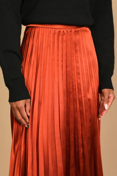 Bonnie | Rust Brown Satin Midi Skirt