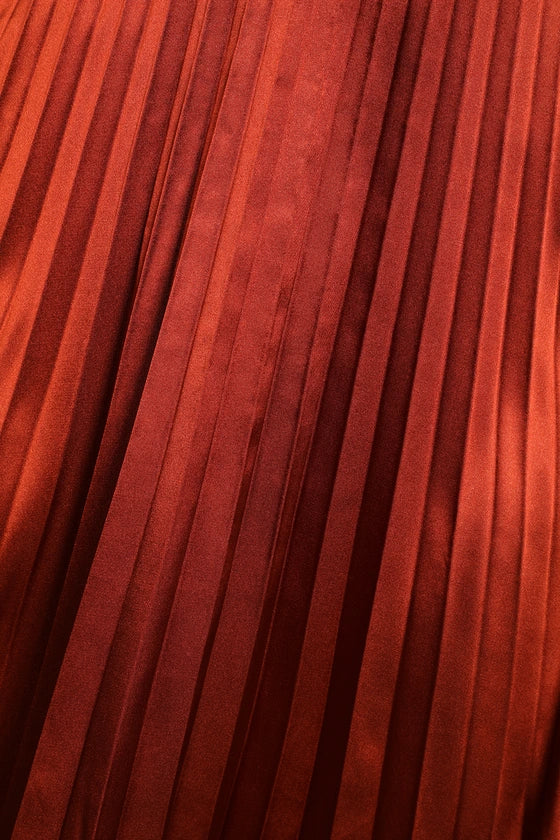 Bonnie | Rust Brown Satin Midi Skirt