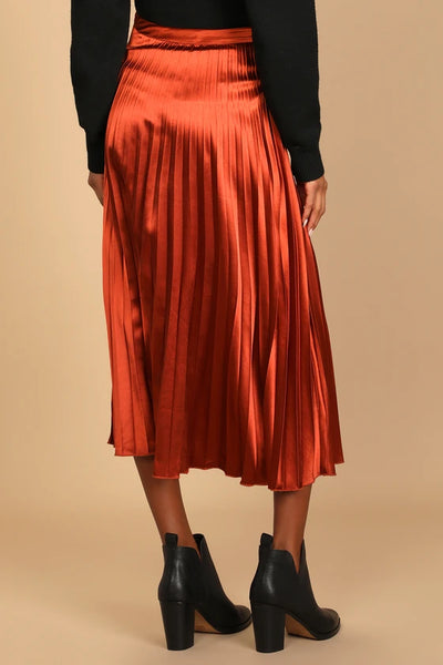Bonnie | Rust Brown Satin Midi Skirt
