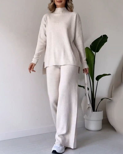 Daryelle | Women's Lounge Set Ribbed Knit with Wide-Leg Pants 5