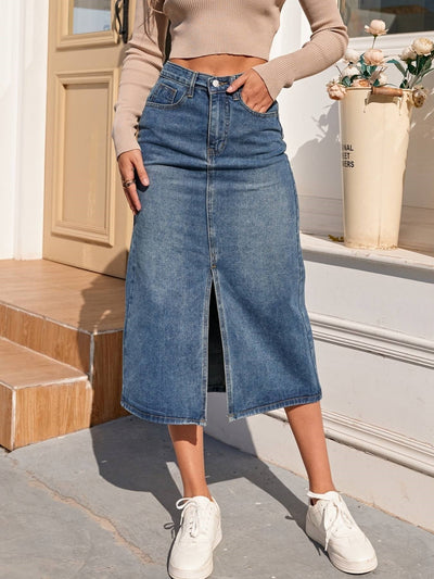 Denim Midi A-Line Skirt