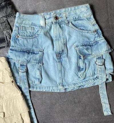 Denim Mini Skirt with Straps