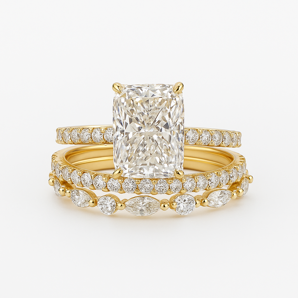 Elegant 3-Piece Gold Wedding Ring Set for Women – Timeless Design, Comfortable Fit, Customizable Sizes 0