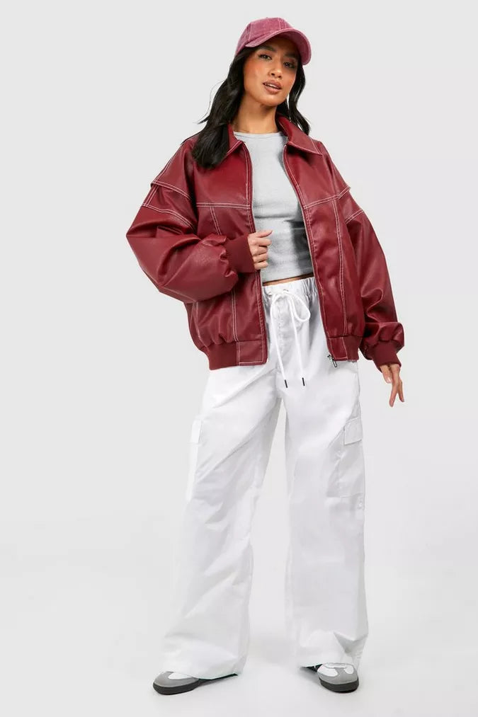 Faye | Oversized Red Leather Jacket 5