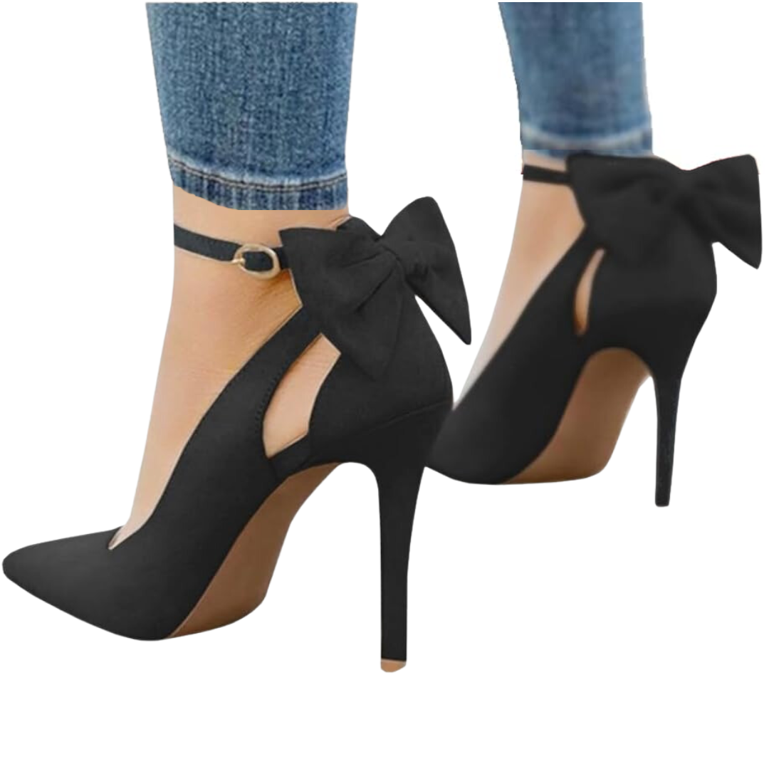 Hailey | Black Ankle Strap Heels with Bow Detail 0