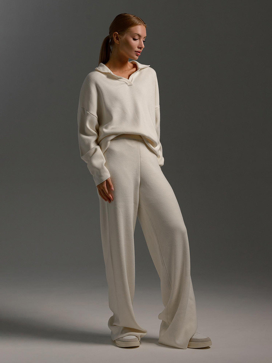 Hannah | Women's Lounge Set With Collared Top And Wide-Leg Pants 4