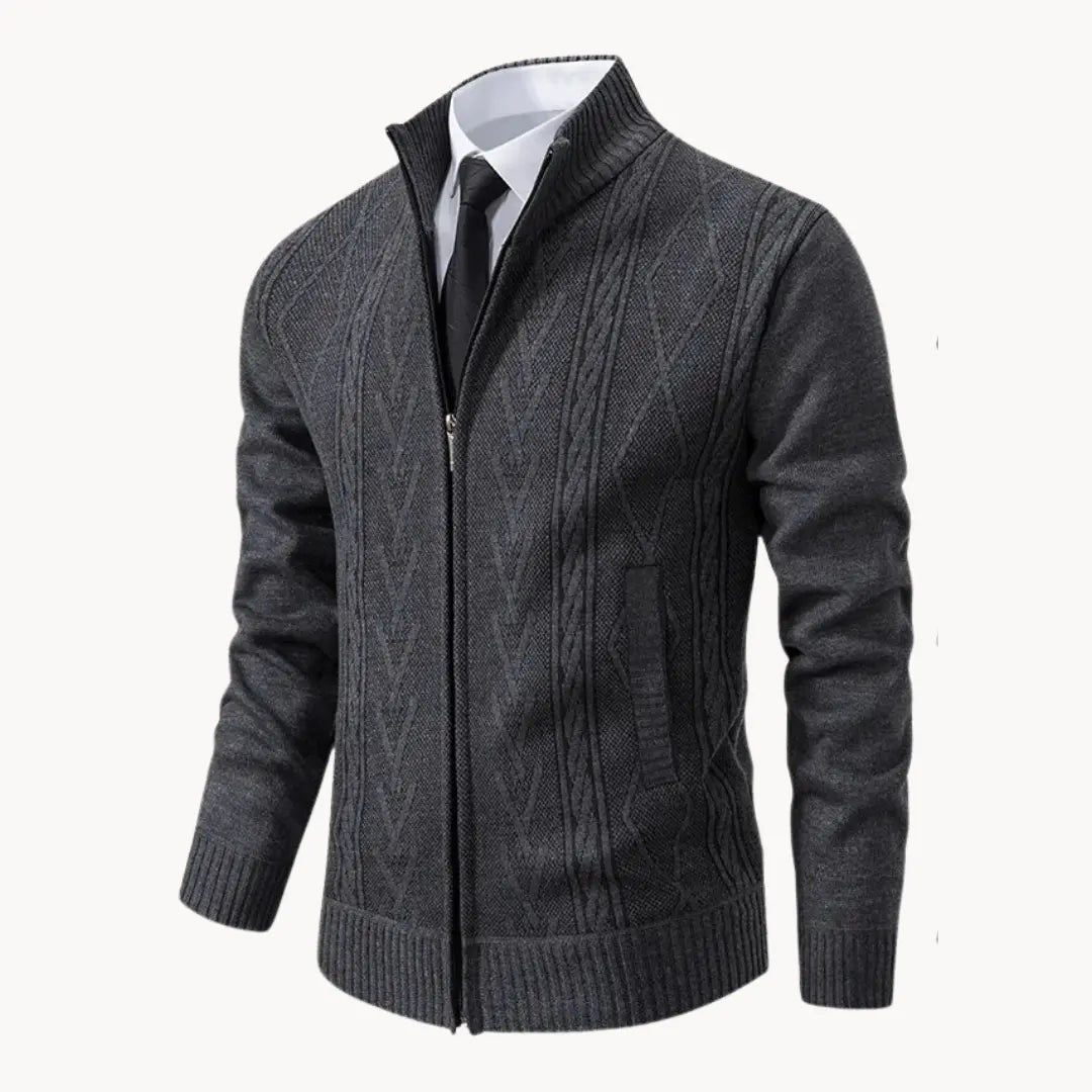 Henry | Men’s Cardigan With Zip Closure Ribbed Collar 2