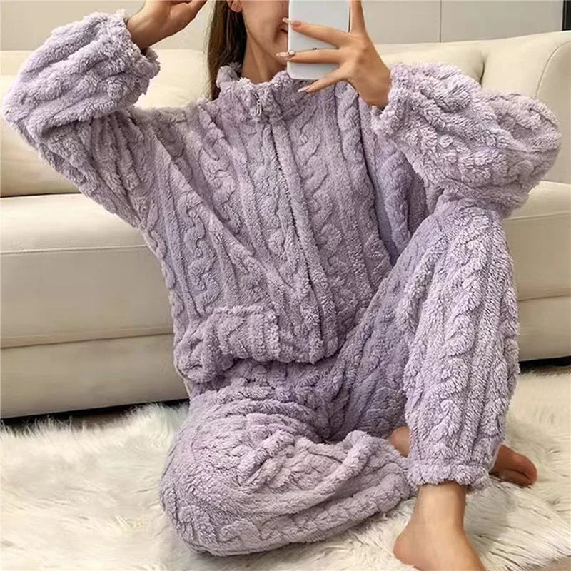 Laisa | Women's Winter Pajama Set With Zipper and High Collar 5