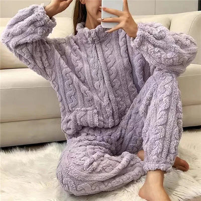 Laisa | Women's Winter Pajama Set With Zipper and High Collar 5