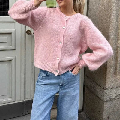 Livia | Women's Long Black Cardigan with Button Front Closure 4