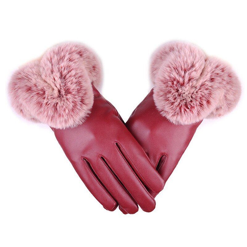 Lotte | Leather Winter Gloves with Faux Rabbit Fur Edge 2