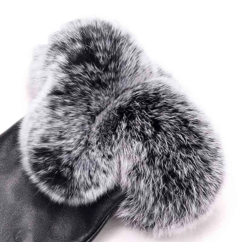 Lotte | Leather Winter Gloves with Faux Rabbit Fur Edge 3