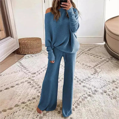 Mia | Women's Loungewear Set Cotton Polyester Wide-Leg Pants 4