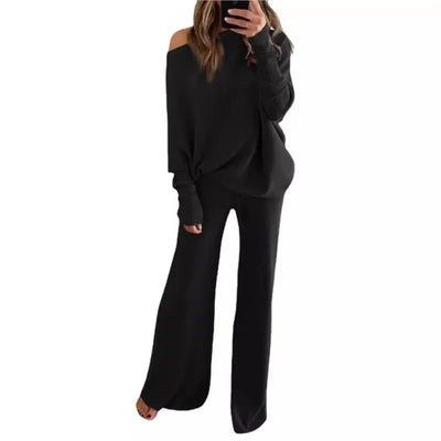 Mia | Women's Loungewear Set Cotton Polyester Wide-Leg Pants 5