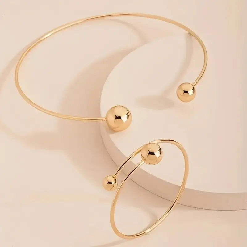Minimalist Gold Glow Collar and Cuff Bracelet Set for Elegant Style 2