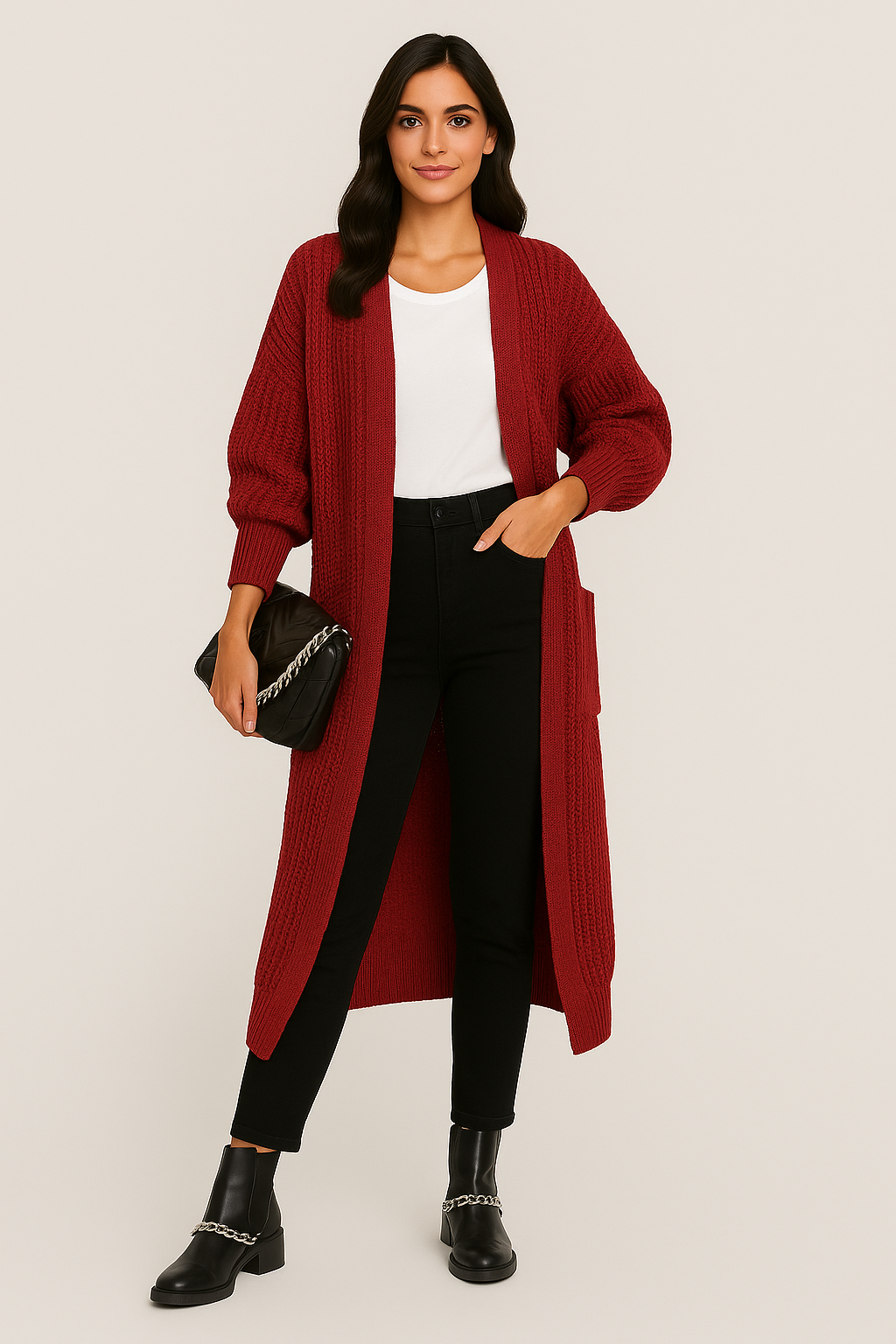 Narelle | Women's Long Chunky Knit Open-Front Cardigan with Pockets 5