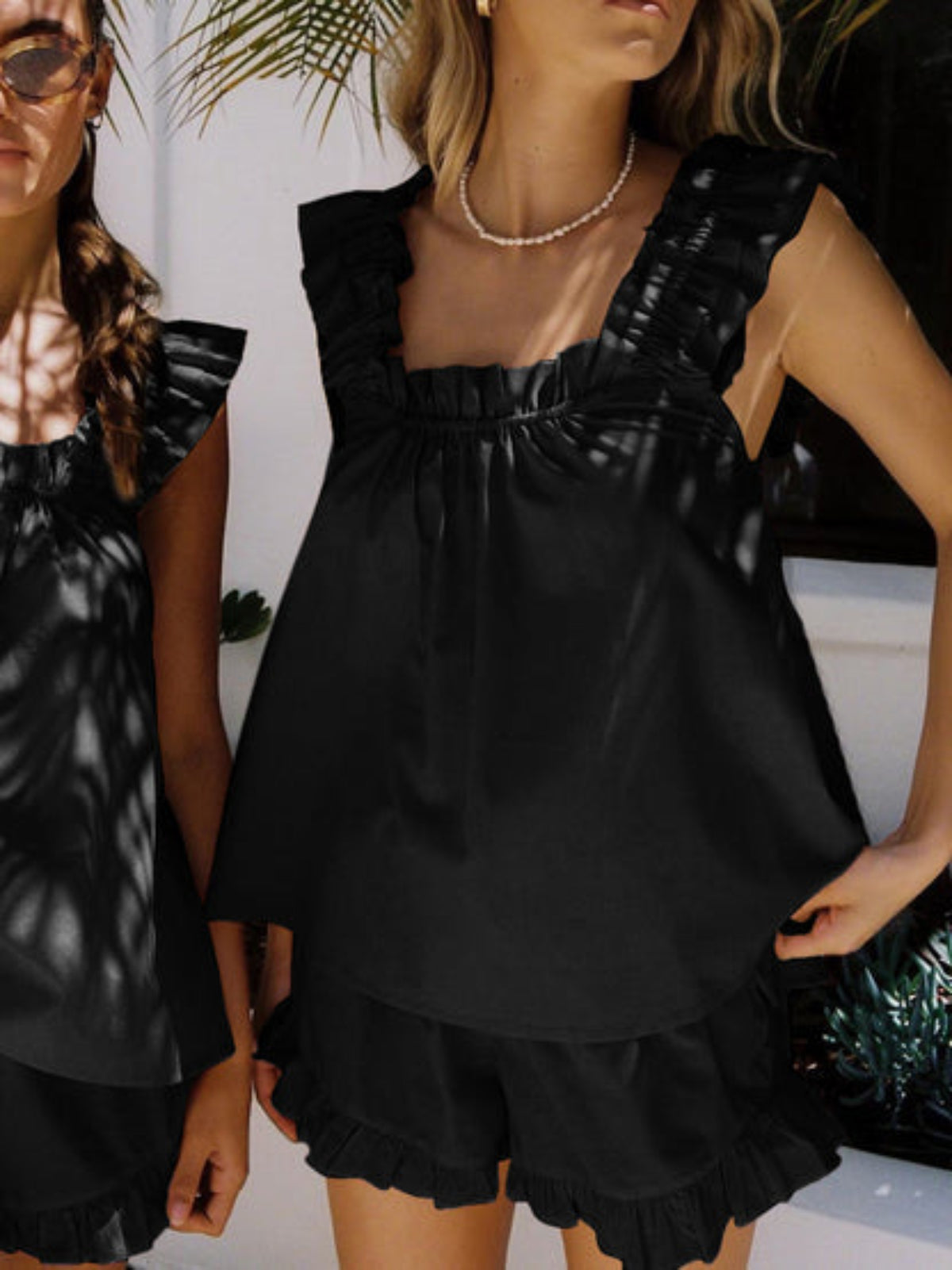 Nia | Women's Ruffle Pajama Set with Sleeveless Top and Shorts 3