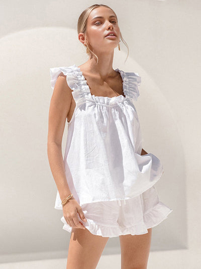 Nia | Women's Ruffle Pajama Set with Sleeveless Top and Shorts 5
