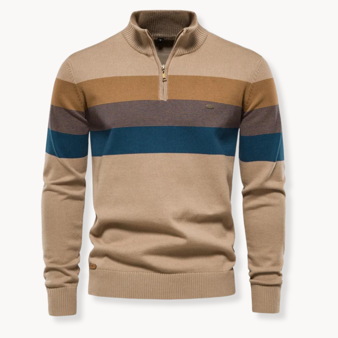 Oliver | Men’s Quarter-Zip Sweater Striped Pattern Smooth 3