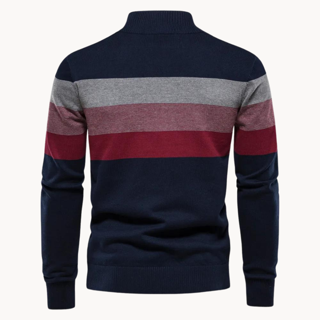 Oliver | Men’s Quarter-Zip Sweater Striped Pattern Smooth 4