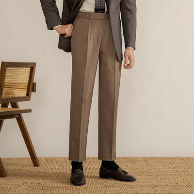 Oliver | Men’s Trousers With Pleated Front Herringbone Pattern 0