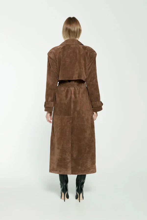 Olivia | Women's Vegan Leather Maxi Trench Coat with Belted Waist 2