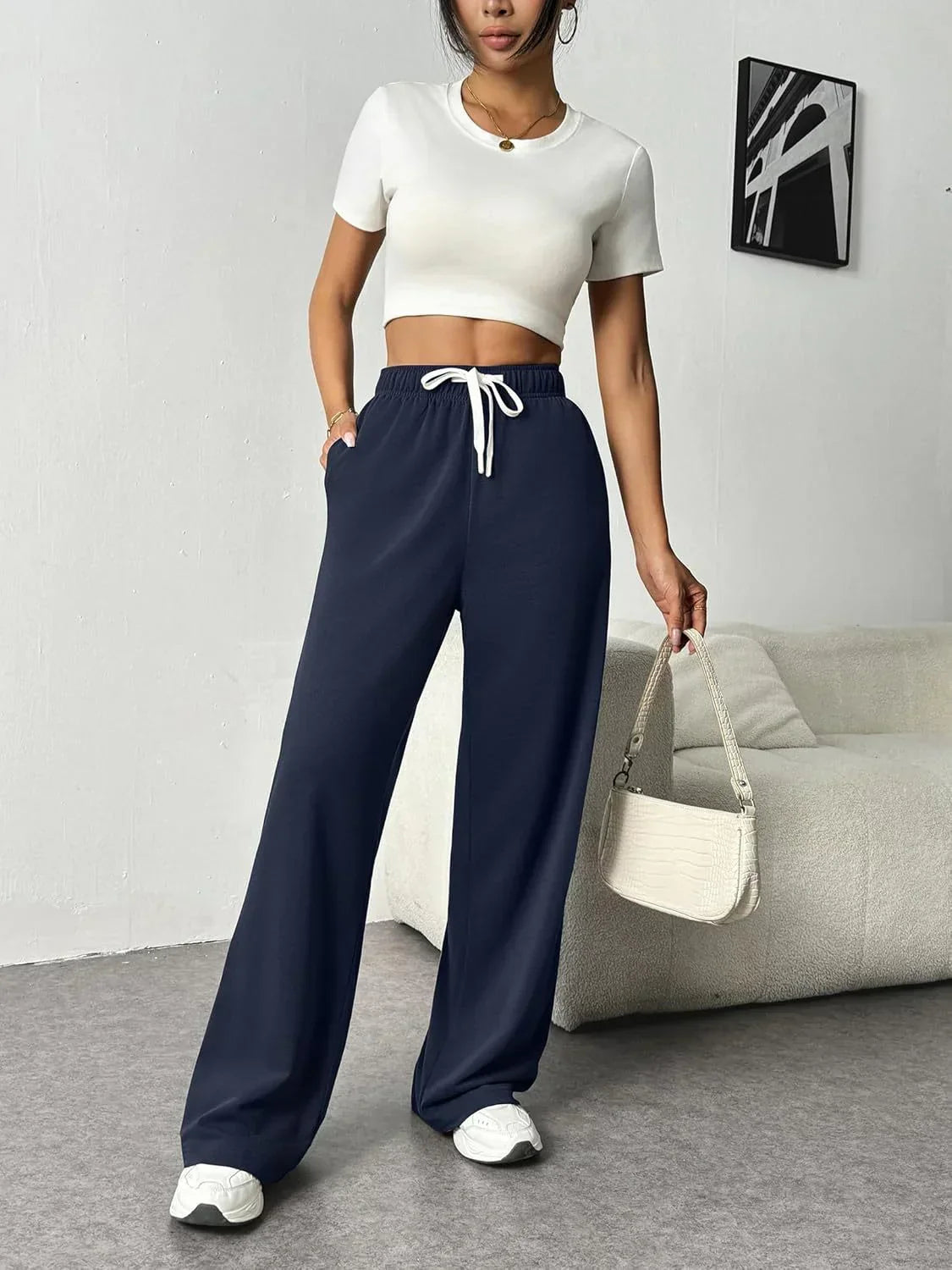 Olivia | Women's Wide Leg Trousers with Drawstring Waistband 3