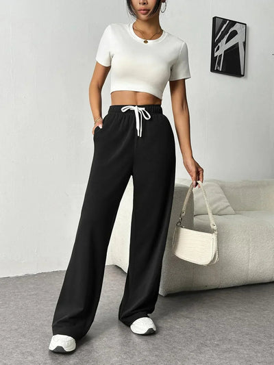 Olivia | Women's Wide Leg Trousers with Drawstring Waistband 4