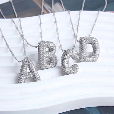 Personalized White Gold Bubble Letter Initial Necklace Set – Adjustable 16-18 Inches, Trendy Jewelry for Gifts 6