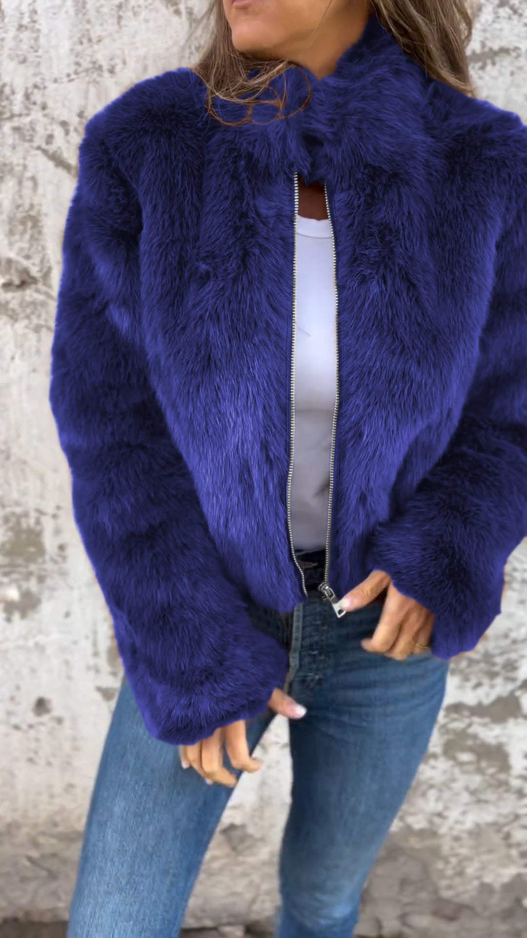 Sarah | Women's Faux Fur Jacket With High Collar 6