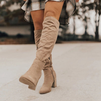 Sophia | Brown Knee High Slouch Boots Suede Block Heel 2