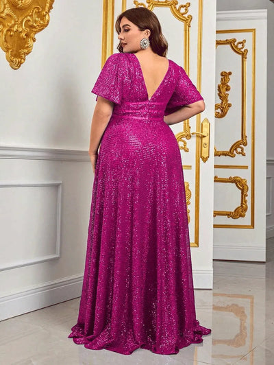 Sophia | Plus Size Formal Maxi Evening Dress With V-Neck and Sequin Detail 6