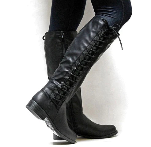 Sophia | Women's Black Knee-High Lace-Up Boots 0