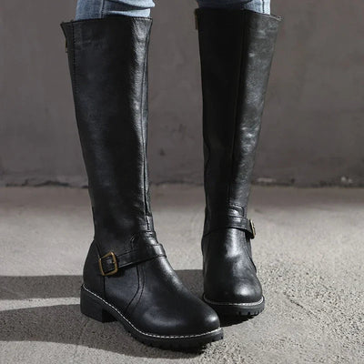Sophia | Women's Black Knee High Boots With Buckle Details 1