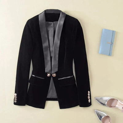 Sophia | Women's Black Velvet Blazer With Satin Lapels 0