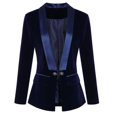 Sophia | Women's Black Velvet Blazer With Satin Lapels 2