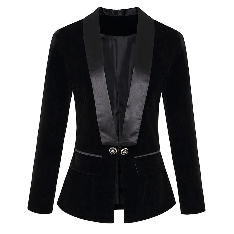 Sophia | Women's Black Velvet Blazer With Satin Lapels 7