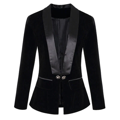 Sophia | Women's Black Velvet Blazer With Satin Lapels 7