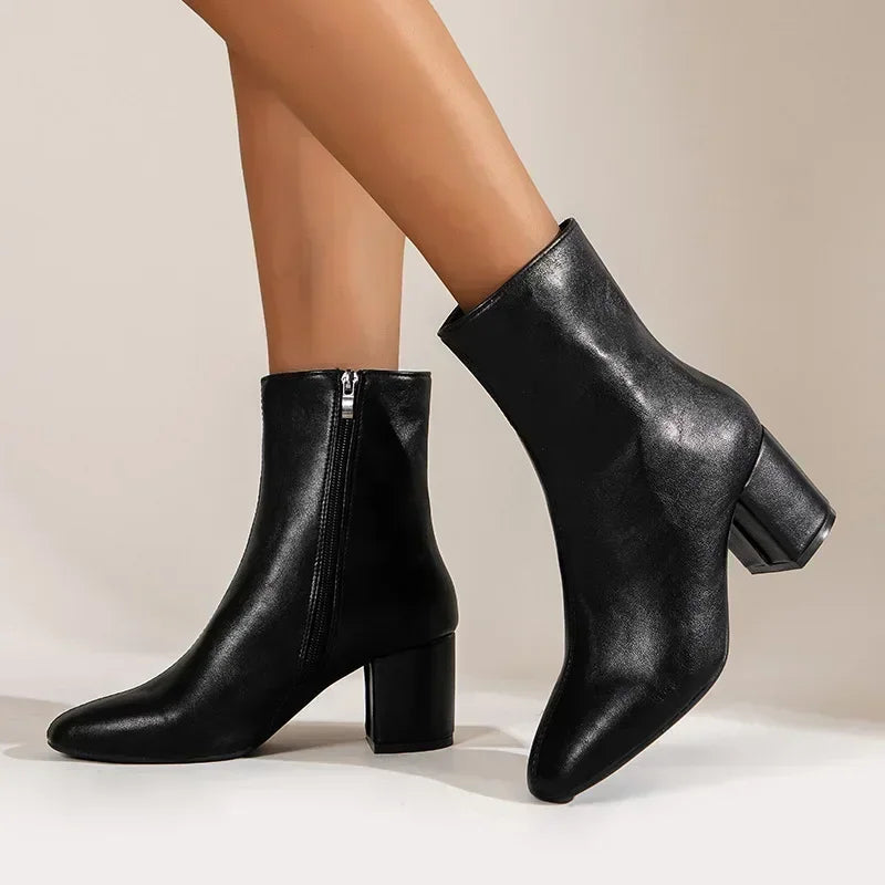 Sophia | Women's Boots Chunky Block Heel Square Toe Zipper 0