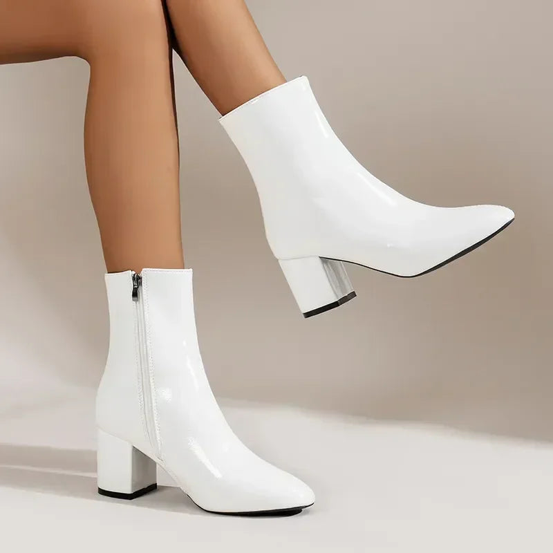 Sophia | Women's Boots Chunky Block Heel Square Toe Zipper 1