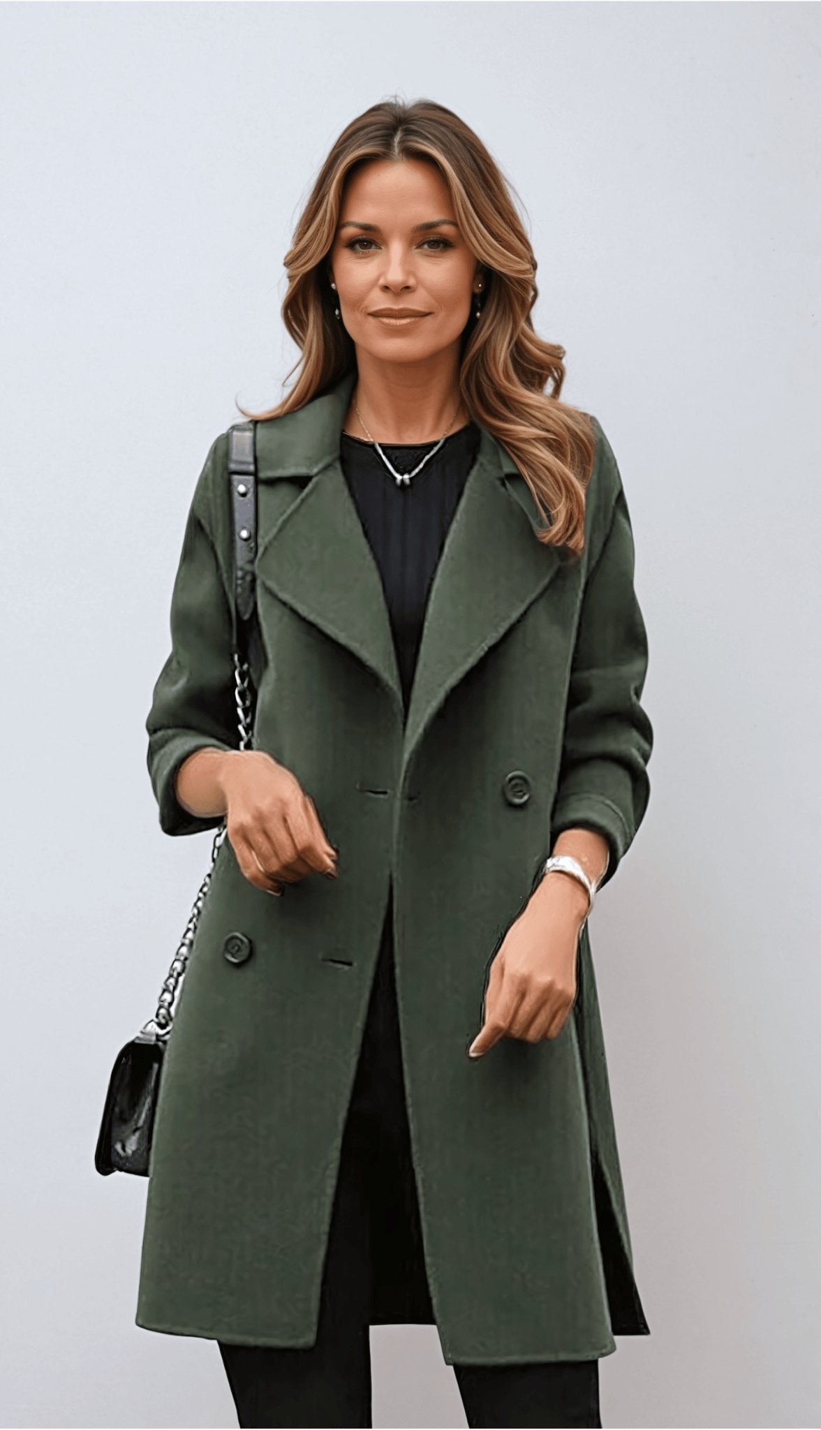 Sophia | Women's Double Breasted Button Front Coat with Front Pockets 1