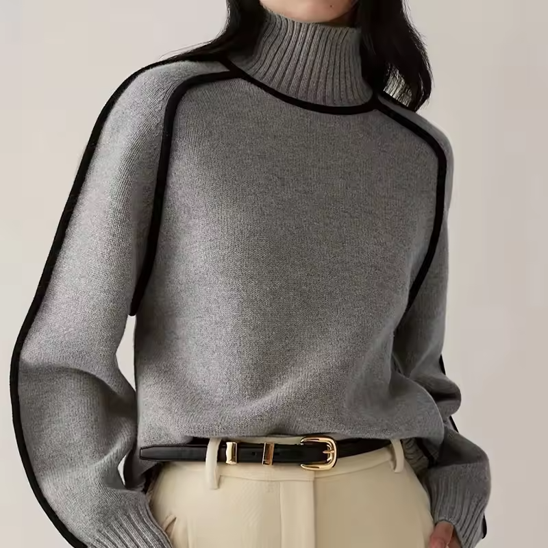 Sophia | Women's Knit Turtleneck Sweater with Contrast Stitching 7