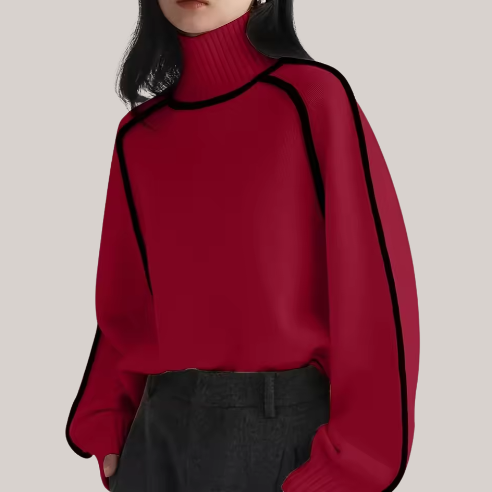 Sophia | Women's Knit Turtleneck Sweater with Contrast Stitching 9