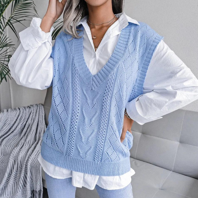 Sophia | Women's Knitted Cable Knit V-Neck Sweater Vest 0