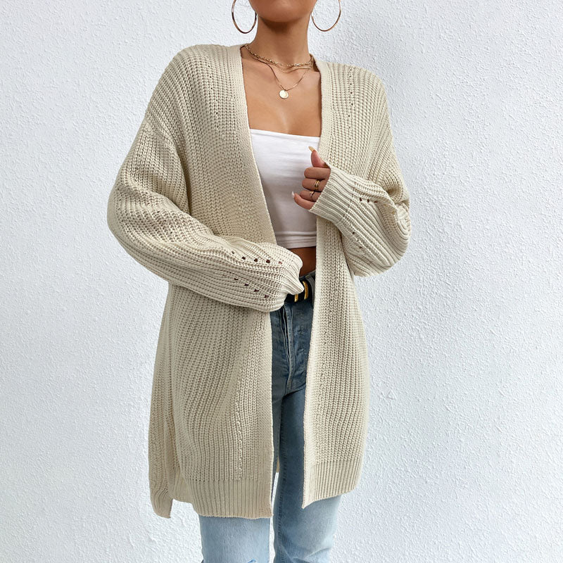 Sophia | Women's Long Open-Front Knit Cardigan in Soft Blue 5