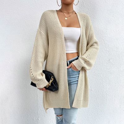 Sophia | Women's Long Open-Front Knit Cardigan in Soft Blue 7