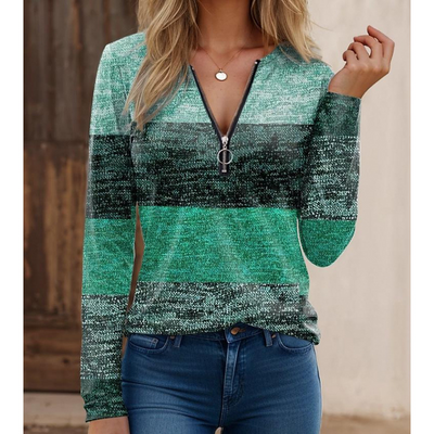 Sophia | Women's Long Sleeve Shirt Zipper Collar Spliced Print 4