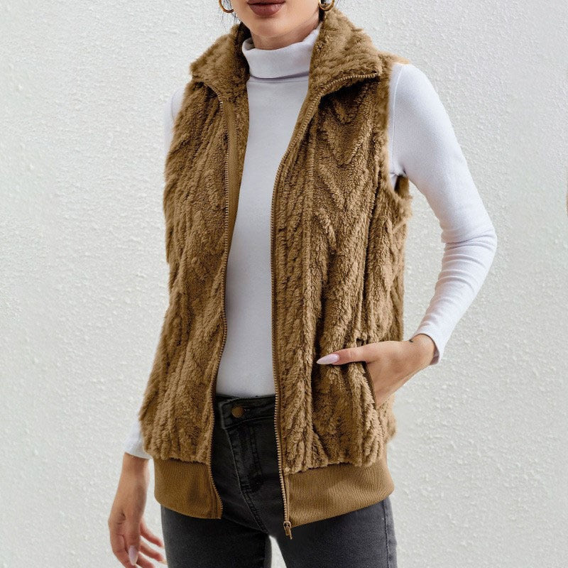 Sophia | Women's Sleeveless Jacquard Fleece Vest with Zip Front 5