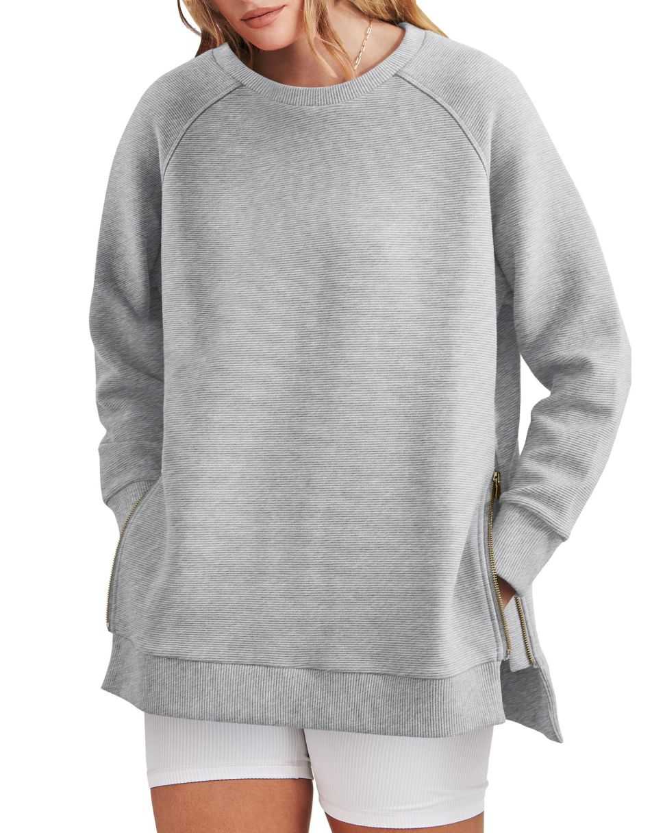 Sophia | Women's Sweatshirt Side Zippers Textured Finish 0